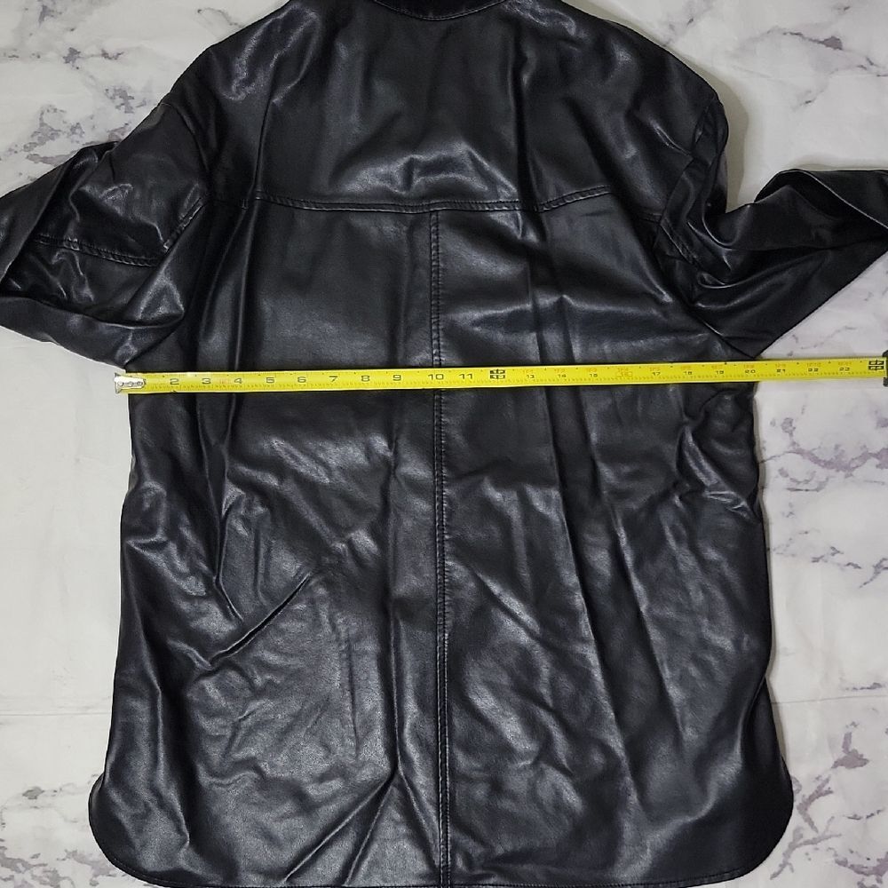 Mango Black Faux Leather Shirt Jacket - Picture 8 of 8